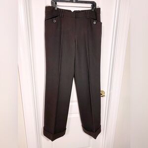 NWT Etcetera Wool Blend Wide Leg Cuffed Trousers Mahogany Brown Size 14